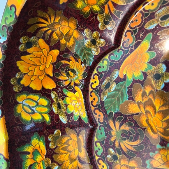 Vintage Daher Brown and Orange Flower Decorative Tinware Serving Bowl - Picture 4 of 8